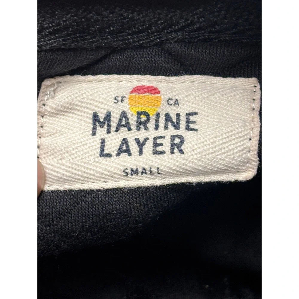Marine Layer Mens‎ Small Quilted Quarter Zip Pullover Black Rumpus Dog Cat Logo